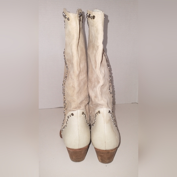 Free People Tan Western Studded Country Cowboy Boots Chappelle Roan Style 6.5 - Picture 6 of 16